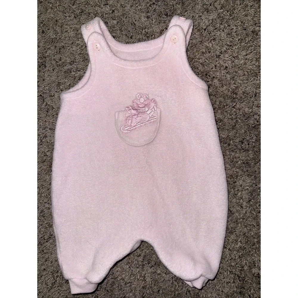 Sesame Street Vintage Elmo Ski On Pocket Pink‎ Baby Fleece Overalls 0-3
